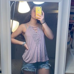 cute floral lace criss-cross top